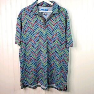 IBKUL Mens Polo Golf Shirt Chevron Multicolor Sports Cooling USPF L